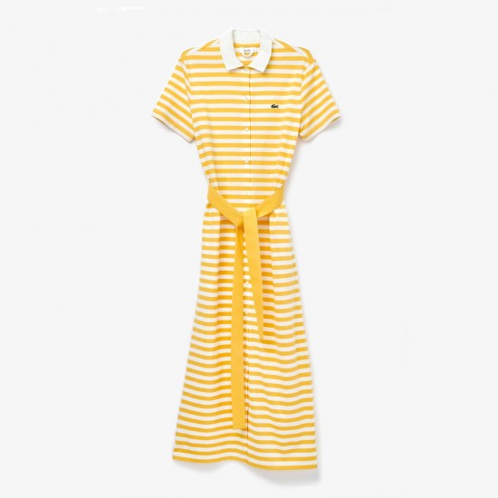 Lacoste Women's Cotton Piqué Belted Striped Polo Dress EF0607 00 RZC Yellow