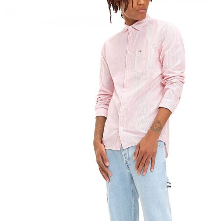 Tommy Jeans Men's Shirt Striped Seersucker Pink
