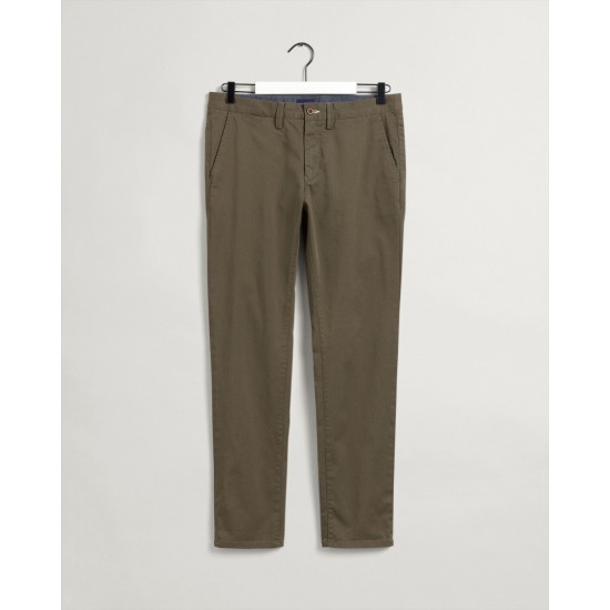 Gant Ανδρικό Βαμβακερό Παντελόνι Twill Chinos Hallden  Στενή Γραμμή 1500038 301 Χακί