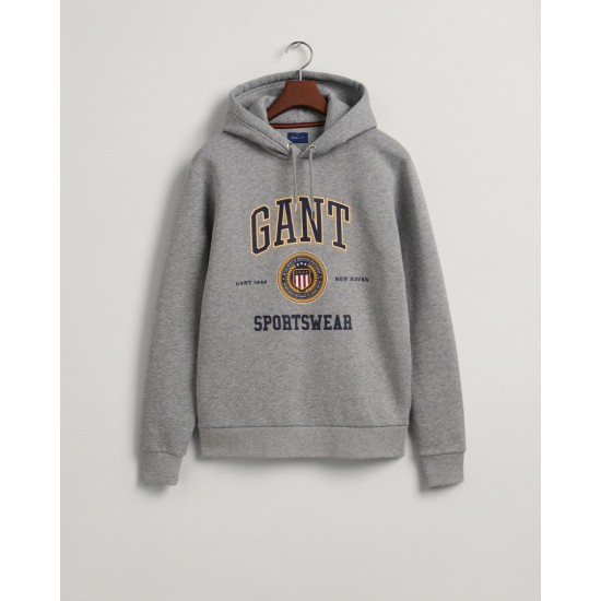 GANT Men's Regular Fit Crest Shield Sweat Hoodie 2037028 93 Grey Melange