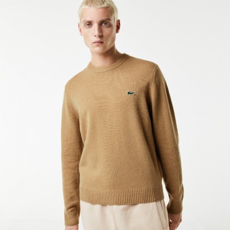 Lacoste Men's Crew Neck Wool Sweater Beige
