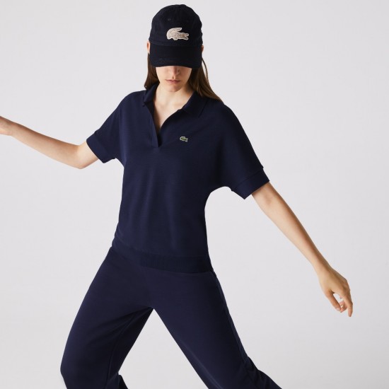 Lacoste Γυναικεία Ρευστή Polo Piqe Μπλούζα Χαλαρής Εφαρμογής PF0504 00 166 Μπλε