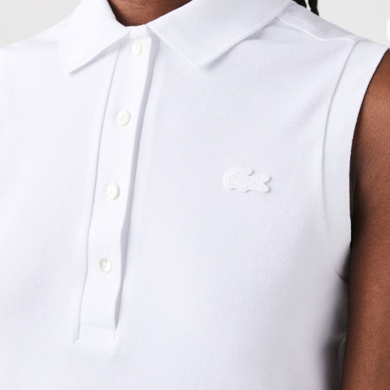 Lacoste Γυναικεία Βαμβακερή Αμάνικη Polo Μπλούζα Slim Fit PF5445 00 001 Λευκή