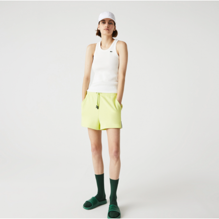 LACOSTE Γυναικεία Βαμβακερή Αμάνικη Μπλούζα με Ραβδώσεις Στενή Γραμμή TF1245 00 NYV Λευκή