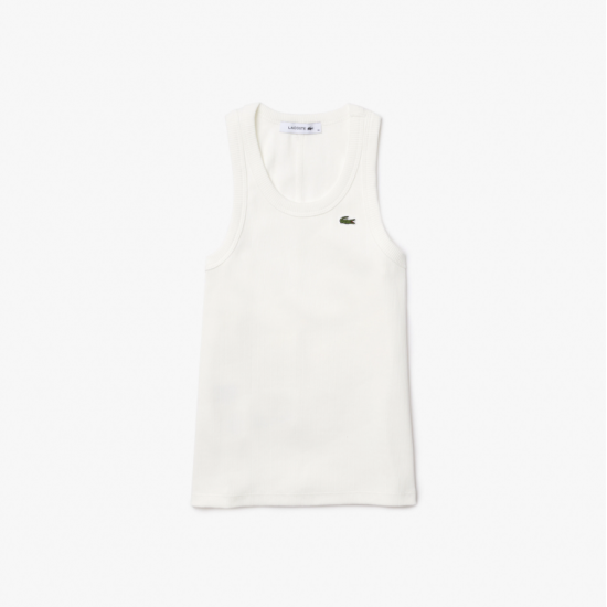 Lacoste Γυναικεία Βαμβακερή Αμάνικη Μπλούζα με Ραβδώσεις Στενή Γραμμή TF1245 00 NYV Λευκή