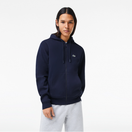 Lacoste Men's Cotton Regular Fit Kangaroo Pocket Fleece Sweatshirt SH9626 00 166 Navy Blue