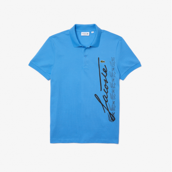 Lacoste Men's Lacoste Regular Fit Signature Cotton Piqué Polo Shirt Blue