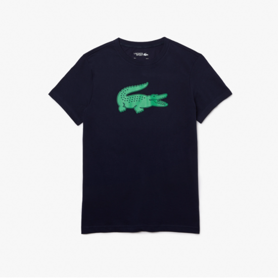 Lacoste Men's SPORT 3D Print Crocodile Breathable Jersey T-shirt Navy Blue