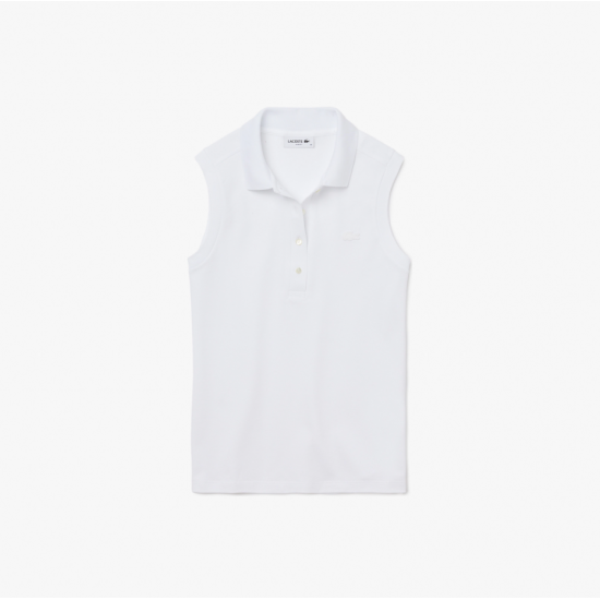 Lacoste Γυναικεία Βαμβακερή Αμάνικη Polo Μπλούζα Slim Fit PF5445 00 001 Λευκή