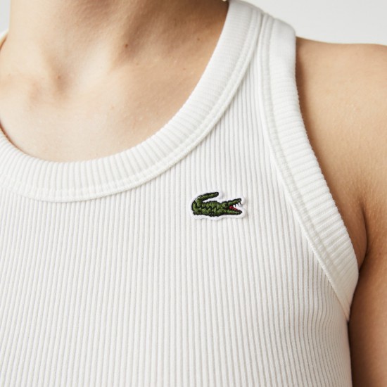 Lacoste Γυναικεία Βαμβακερή Αμάνικη Μπλούζα με Ραβδώσεις Στενή Γραμμή TF1245 00 NYV Λευκή