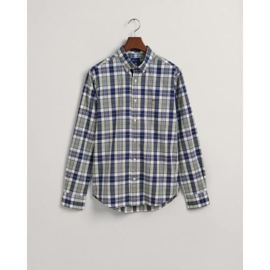 Gant Men's Cotton Regular Fit Colorful Check Shirt 3230056 362 Kalamata Green