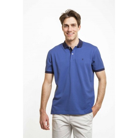 The Bostonians Men's Cotton Contrast Polo Piquet Regular Fit Blue