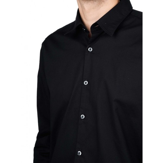 HUGO BOSS Men's Stretch Cotton Poplin Slim Fit Shirt Ermo 50500216 001 Black