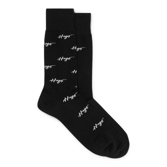 HUGO BOSS Ανδρικο Πακετο Δυο Ζευγαριων Καλτσας Allover CC με Logo 50491194 001 Μαυρη