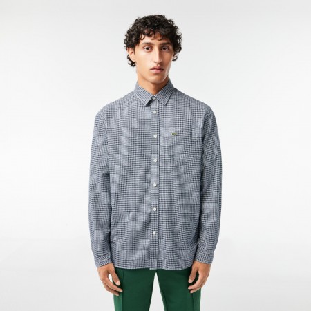 Lacoste Men's Cotton Flannel Checked Shirt CH1885 00 KG2 Blue