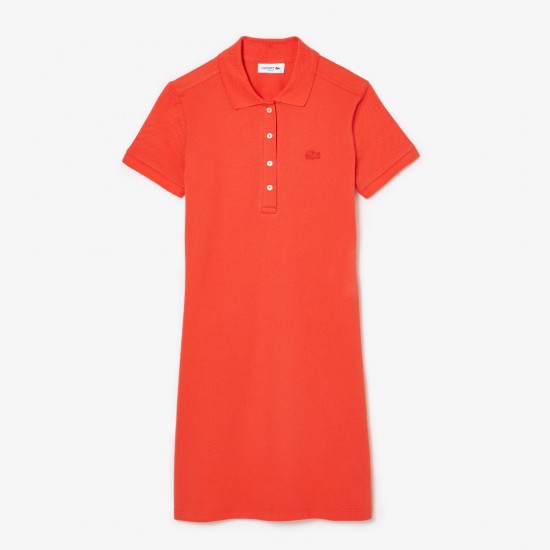 LACOSTE Women's Stretch Cotton Piqué Polo Dress EF5473 00 02K Orange