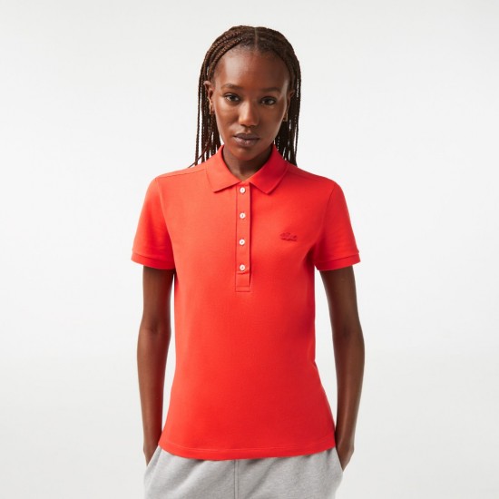 Lacoste Women s Slim fit Stretch Cotton Pique Polo Shirt PF5462 00 02K Orange PF5462 00 02K