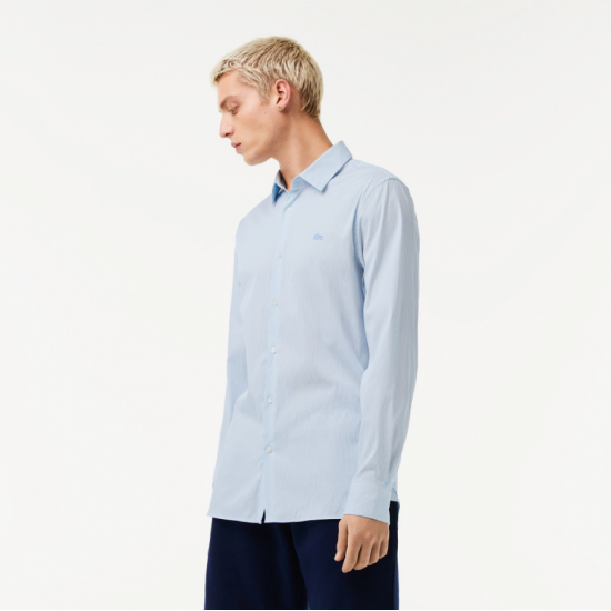 LACOSTE Men's Slim Fit Check Stretch Poplin Shirt CH0205 00 F6Z Light Blue