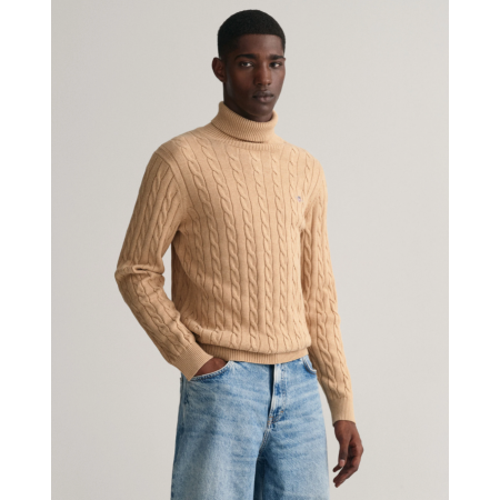 Gant Men's Cotton Cable Knit Turtleneck Sweater 8050607 296 Khaki Mel