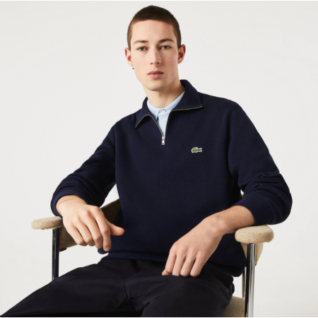 LACOSTE Ανδρικό Βαμβακερό Half-Zip Φούτερ Με Φερμουάρ Κανονική Γραμμή SH1927 00 166 Μπλε Σκούρο