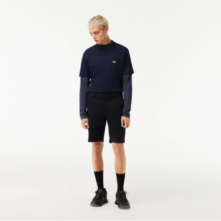 LACOSTE Ανδρική Ελαστική Βαμβακερή Βερμούδα Στενή Γραμμή FH2647 00 HDE Μπλε Σκούρο
