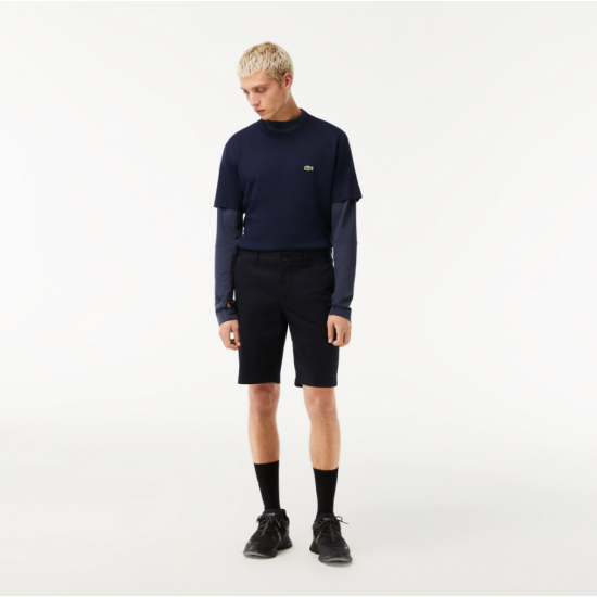 Lacoste Ανδρική Ελαστική Βαμβακερή Βερμούδα Στενή Γραμμή FH2647 00 HDE Μπλε Σκούρο