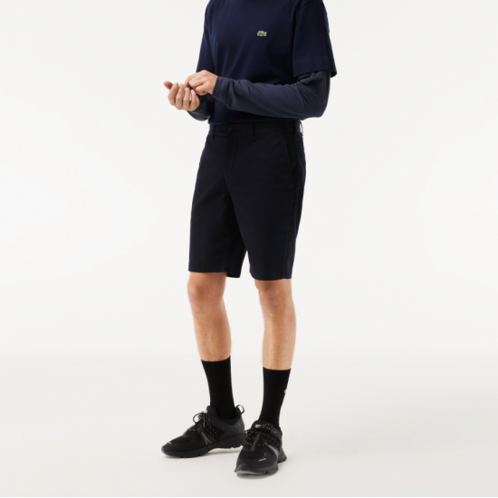 Lacoste Ανδρική Ελαστική Βαμβακερή Βερμούδα Στενή Γραμμή FH2647 00 HDE Μπλε Σκούρο