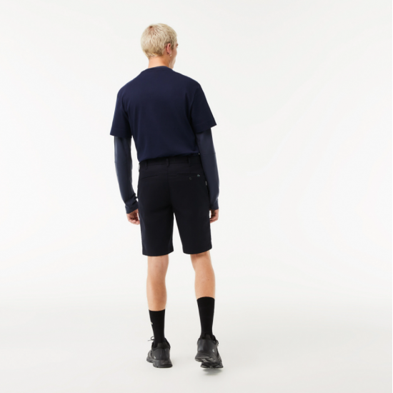 Lacoste Ανδρική Ελαστική Βαμβακερή Βερμούδα Στενή Γραμμή FH2647 00 HDE Μπλε Σκούρο
