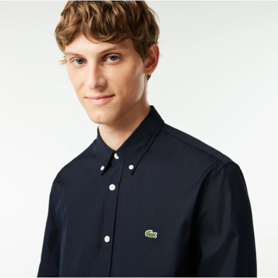 LACOSTE Men's Regular Fit Premium Cotton Shirt CH2933 00 HDE Navy Blue