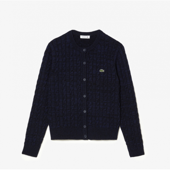 Lacoste Γυναικεία Μάλλινης Υφής Ζακέτα Cable Knit AF0904 00 L6L Μπλε Σκούρο