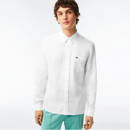 Lacoste  Men’s Regular Fit Linen Shirt White