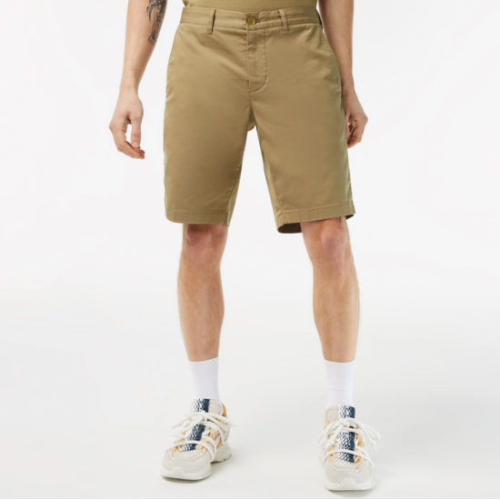 LACOSTE Ανδρική Ελαστική Βαμβακερή Βερμούδα Στενή Γραμμή FH2647 00 CB8 Μπεζ