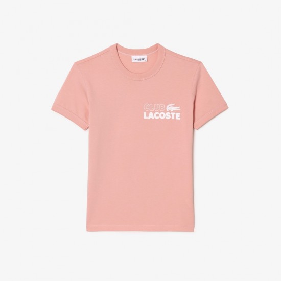 Lacoste Γυναικεία Βαμβακερή T-Shirt Jersey Μπλούζα Στενή Γραμμή TF5606 00 ADQ Ανοιχτό Ροζ