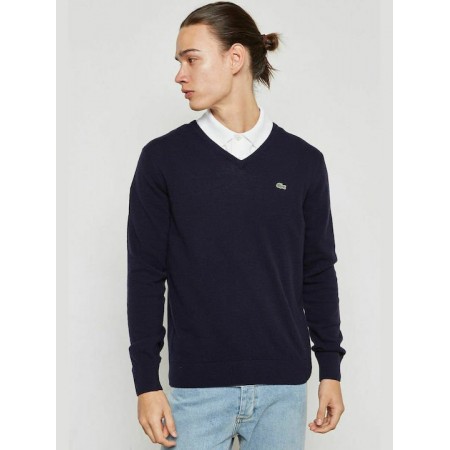 LACOSTE Men's Regular Fit V Neck Wool Sweater AH3003 00 166 Marine