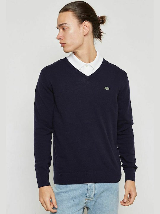 Lacoste Men s Regular Fit V Neck Wool Sweater AH3003 00 166 Marine