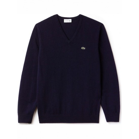 Lacoste Men's Regular Fit V Neck Wool Sweater AH3003 00 166 Marine