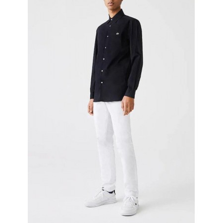 LACOSTE Men's Slim Fit Stretch Cotton Poplin Shirt CH2668 00 HDE Blue Marine