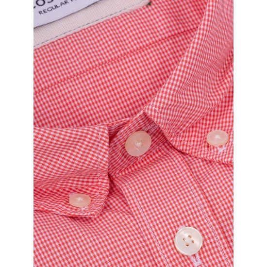 LACOSTE Men's Cotton Regular Fit Gingham Poplin Shirt CH2564 00 LXS Orange