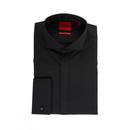 HUGO BOSS Ανδρικό Βαμβακερό Πουκάμισο Ποπλίνα Katthew Στενή Γραμμή 50495754  001 Μαύρο