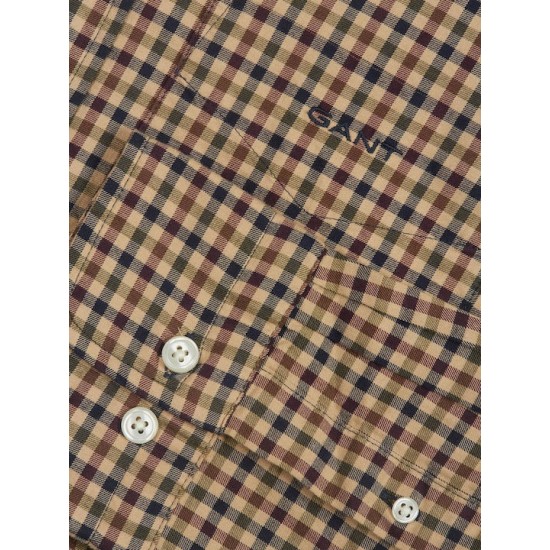 Gant Men's Regular Fit Cotton Twill Micro Multi Check Shirt 3230201 256 Hazelwood Beige