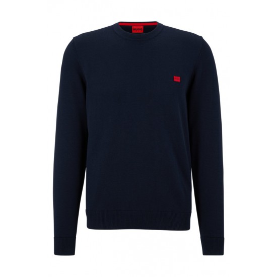 HUGO Ανδρικό Οργανικό-Βαμβακερό Πλεκτό Λαιμόκοψης San Cassius-C1 Κανονική Γραμμή 50475083 410 Μπλε