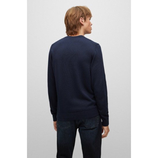 HUGO Ανδρικό Οργανικό-Βαμβακερό Πλεκτό Λαιμόκοψης San Cassius-C1 Κανονική Γραμμή 50475083 410 Μπλε