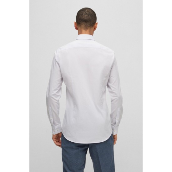 HUGO BOSS Men's Slim-FIit  Structured Cotton Poplin Shirt Kason 50490122 199 Open White