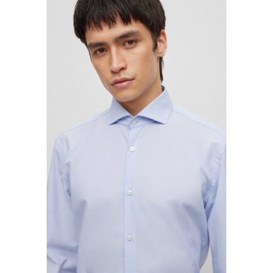 HUGO BOSS Men's Slim-Fit Structured Cotton Poplin Shirt Kason 50490122 459 Light Blue