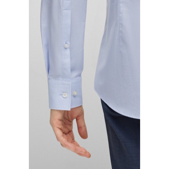 HUGO BOSS Men's Slim-Fit Structured Cotton Poplin Shirt Kason 50490122 459 Light Blue