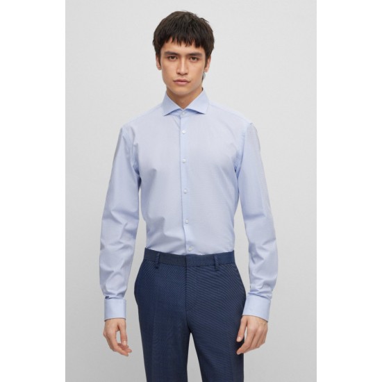 HUGO BOSS Men's Slim-Fit Structured Cotton Poplin Shirt Kason 50490122 459 Light Blue