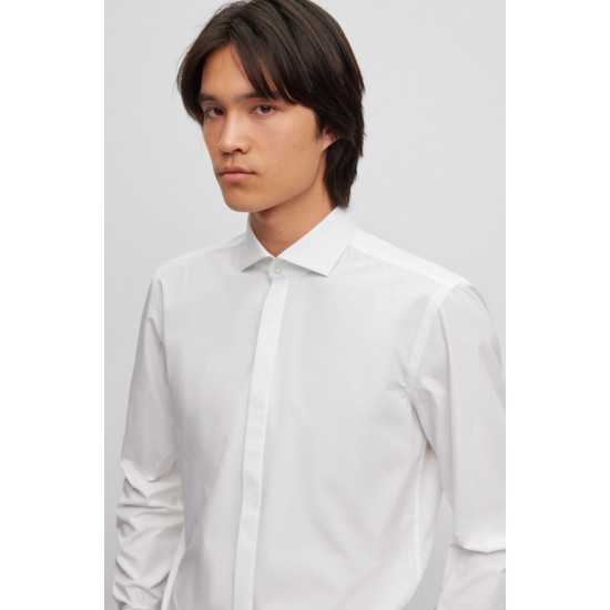 HUGO BOSS Men's Slim Fit Cotton Poplin Shirt Katthew 50495754 199 Open White