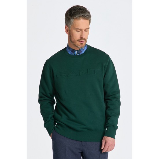 Gant Men's Regular Fit Embrossed Sweat C-Neck 2007074 374 Tartan Green