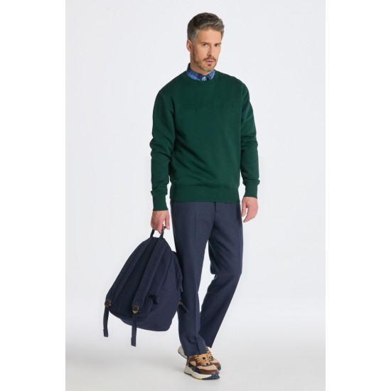 Gant Men's Regular Fit Embrossed Sweat C-Neck 2007074 374 Tartan Green