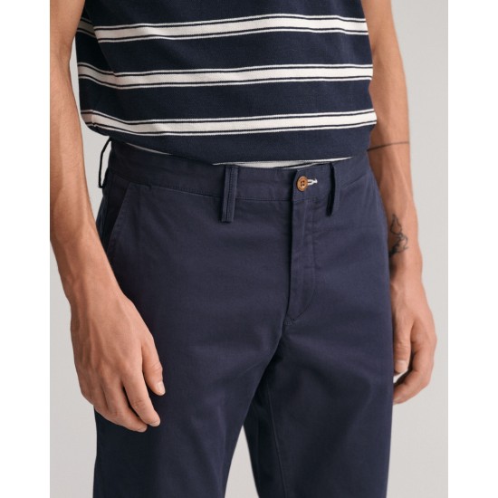 Gant Ανδρικό Βαμβακερό Παντελόνι Twill Chinos Στενή Γραμμή 1505221 410 Μπλε Σκούρο